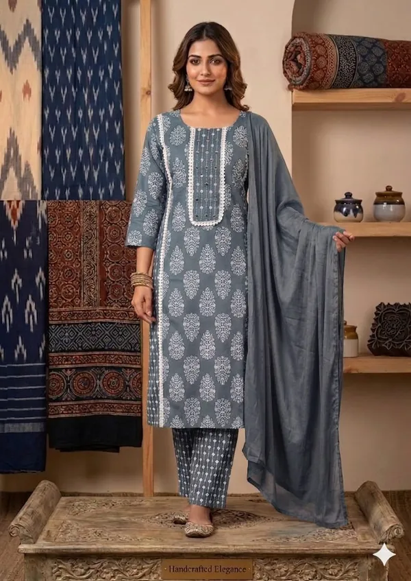 Slate_Grey_cotton_kurta_set_for_women