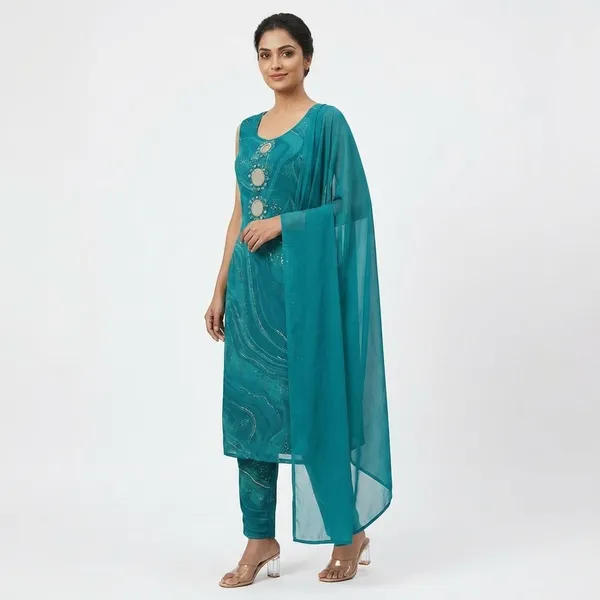 Teal_Blue_Cotton_Blend_Salwar_Suit_Set_For_Women