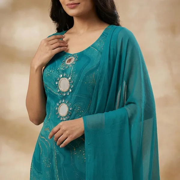 Teal_Blue_Cotton_Blend_Salwar_Suit_Set_For_Women