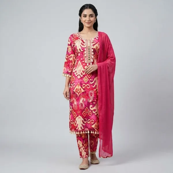 Dark_Pink_Cotton_Blend_Suit_Set_For_Women
