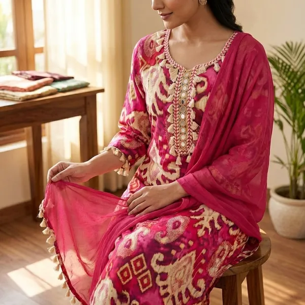 Dark_Pink_Cotton_Blend_Suit_Set_For_Women