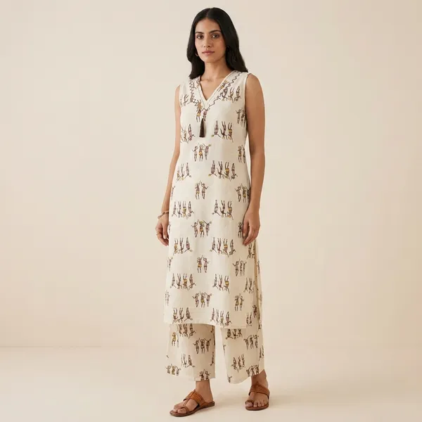 Cream_Cotton_Kurta_Set_For_Women