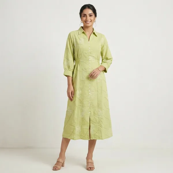 Lime_Green_Cotton_Shirt_Dress_For_Women