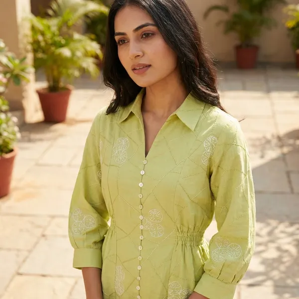 Lime_Green_Cotton_Shirt_Dress_For_Women