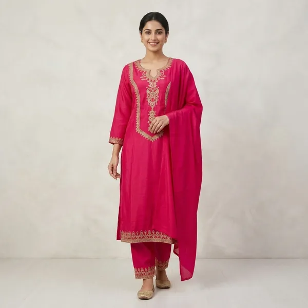 Dark_Pink_Saffron_Salwar_Suit_Set_For_Women