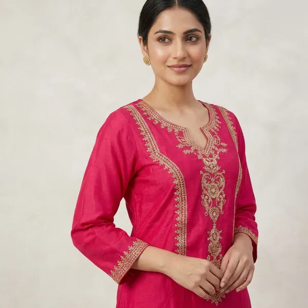 Dark_Pink_Saffron_Salwar_Suit_Set_For_Women