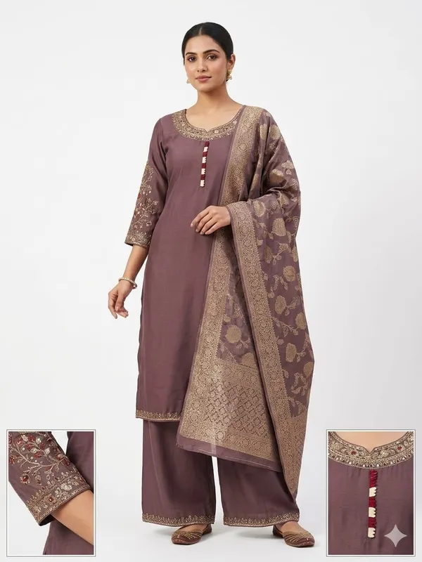 Mauve_Brown_Silk_Kurta_Palazzo_Set_For_Women