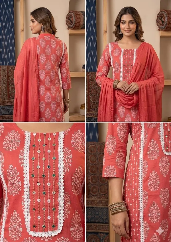 Watermelon_Pink_cotton_kurta_set_for_women