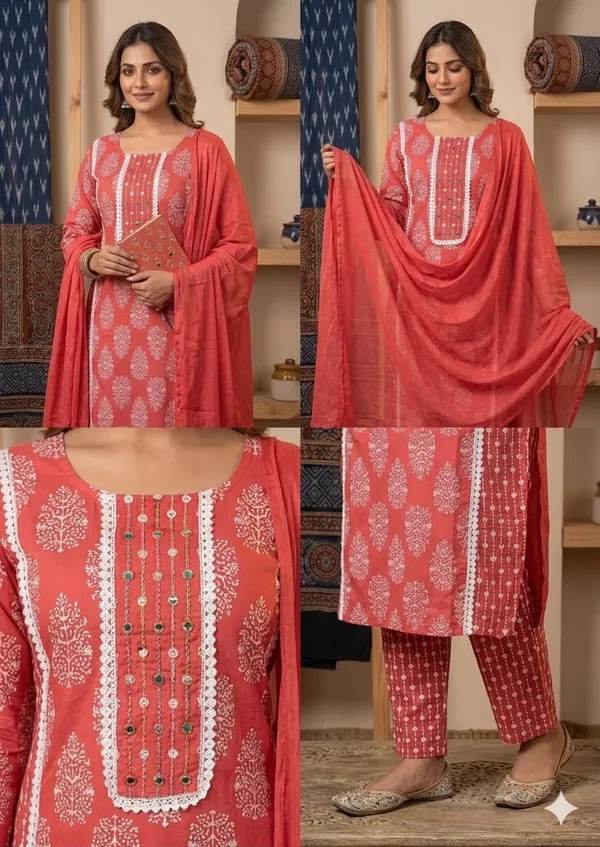 Watermelon_Pink_cotton_kurta_set_for_women