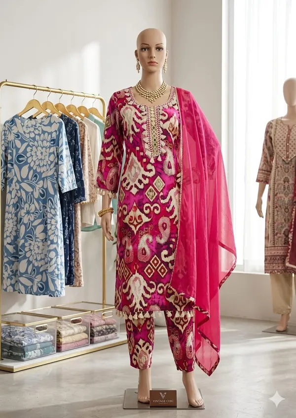 Dark_Pink_Cotton_Blend_Suit_Set_For_Women
