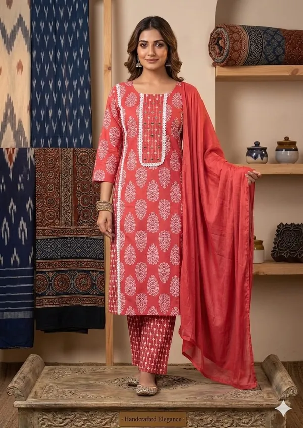 Watermelon_Pink_cotton_kurta_set_for_women
