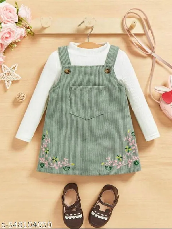 Green_Cotton_Blend_Embroidered_Corduroy_Pinafore_Dress_For_Girls