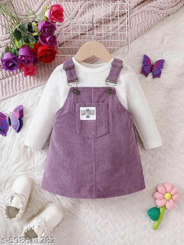 Purple_Cotton_Blend_Regular_T-Shirt_And_Dungaree_Set_For_Girls
