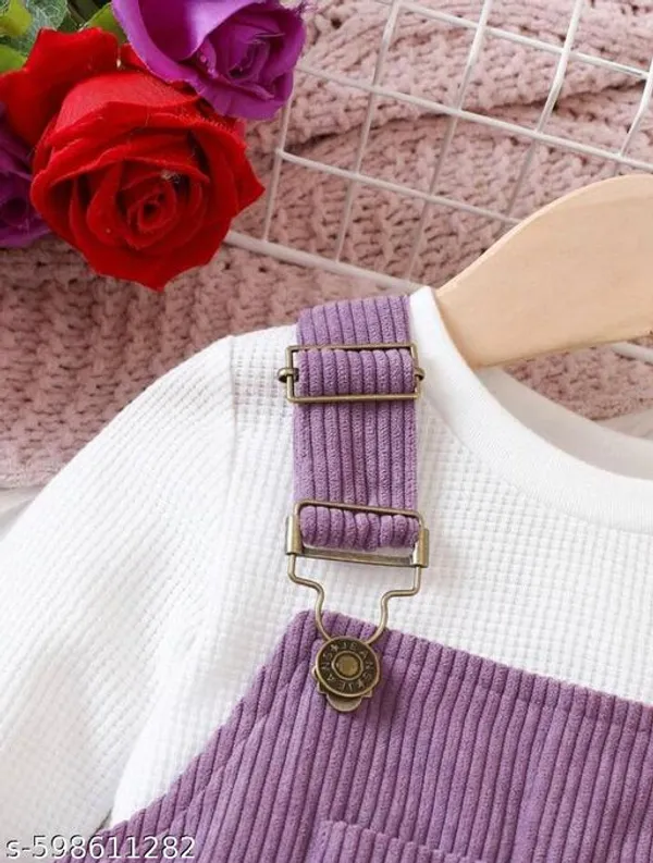 Purple_Cotton_Blend_Regular_T-Shirt_And_Dungaree_Set_For_Girls
