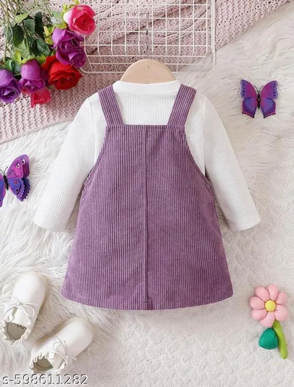 Purple_Cotton_Blend_Regular_T-Shirt_And_Dungaree_Set_For_Girls