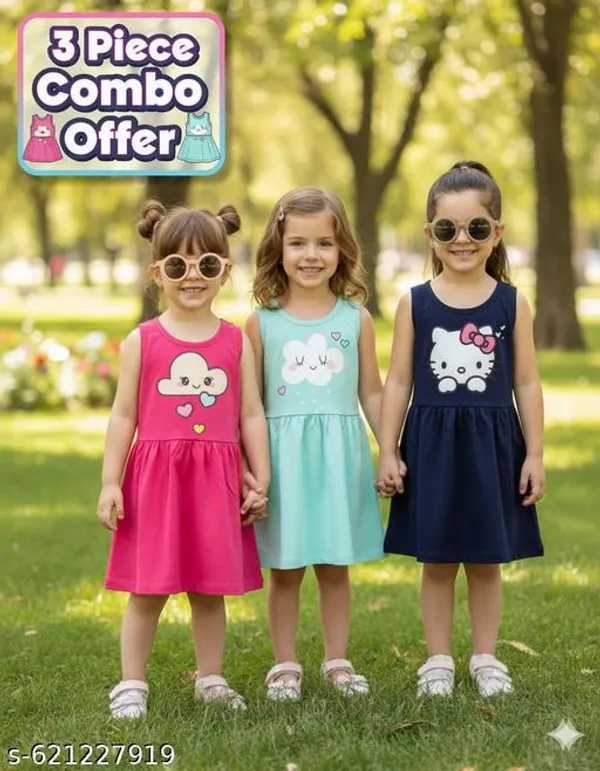 Multicolour_Cotton_Blend_Fit_And_Flare_Dress_Set_For_Girls_(Pack_Of_3)