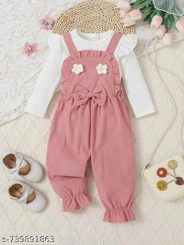 Pink_Cotton_Blend_Regular_T-Shirt_Dungaree_Clothing_Set_For_Girls