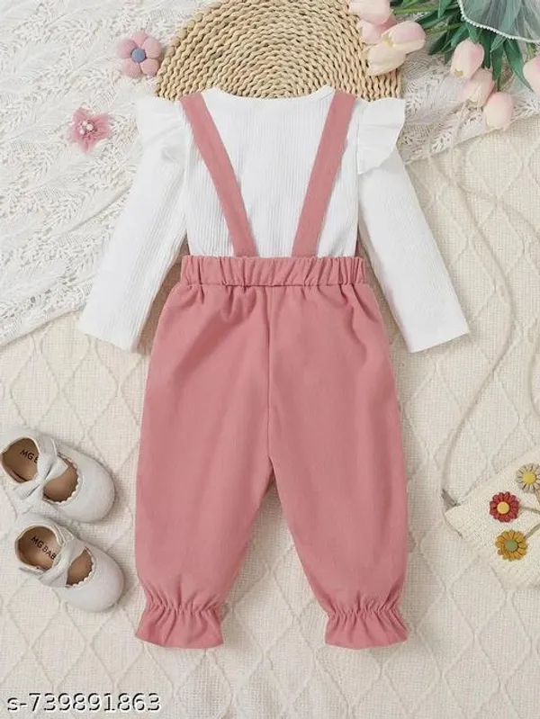 Pink_Cotton_Blend_Regular_T-Shirt_Dungaree_Clothing_Set_For_Girls