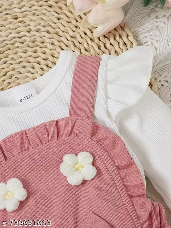 Pink_Cotton_Blend_Regular_T-Shirt_Dungaree_Clothing_Set_For_Girls