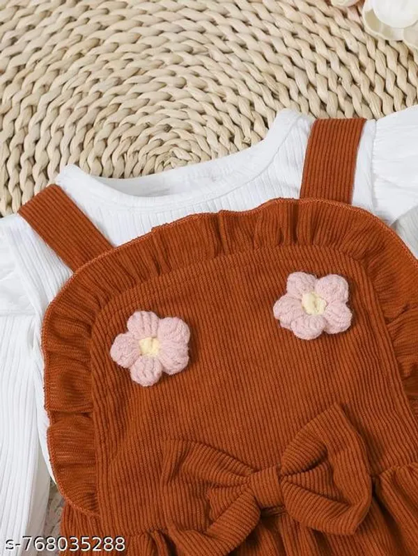 Brown_Cotton_Blend_Striped_Floral_Dungaree_Top_Set_For_Girls
