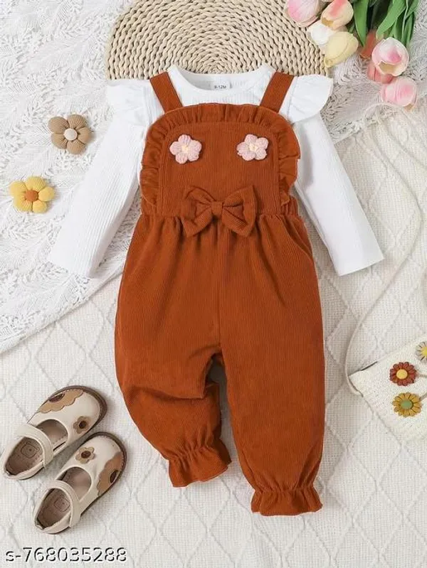Brown_Cotton_Blend_Striped_Floral_Dungaree_Top_Set_For_Girls
