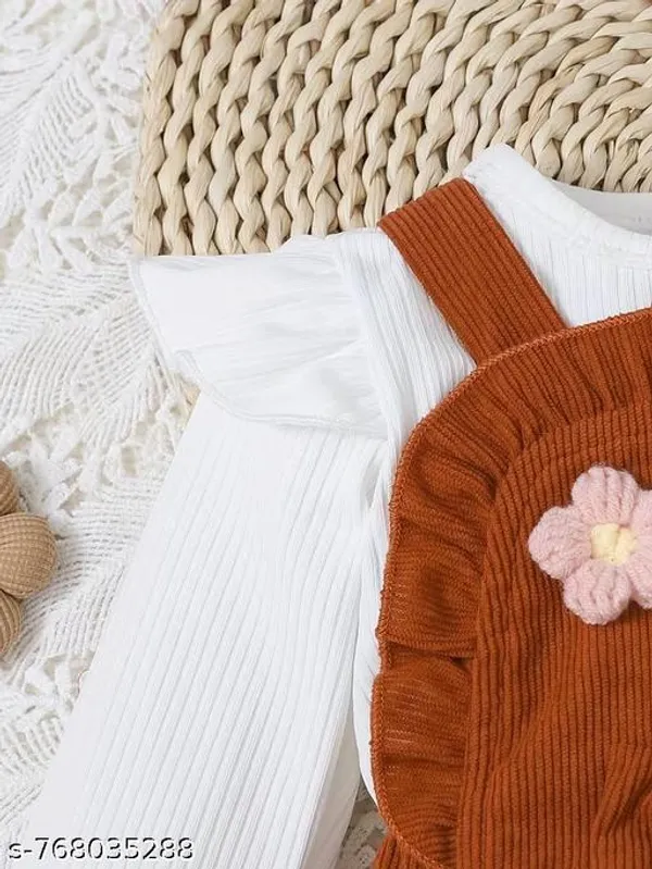 Brown_Cotton_Blend_Striped_Floral_Dungaree_Top_Set_For_Girls