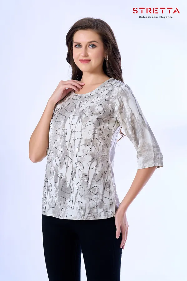 Elegant_Grey_Printed_Top_With_3_4_Sleeves