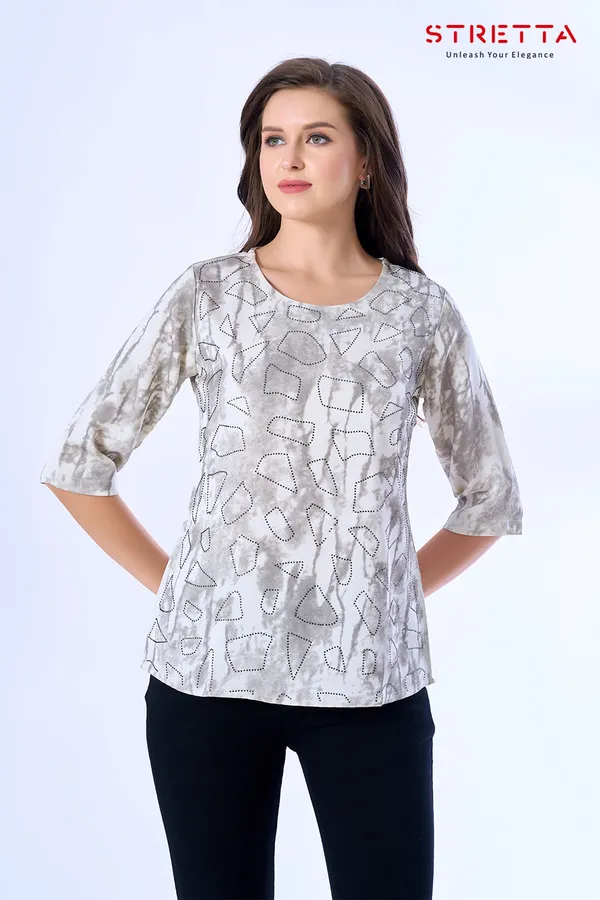 Elegant_Grey_Printed_Top_With_3_4_Sleeves