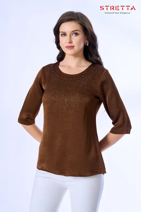 Women_S_Coffee_Brown_Embellished_Top