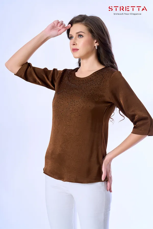 Women_S_Coffee_Brown_Embellished_Top
