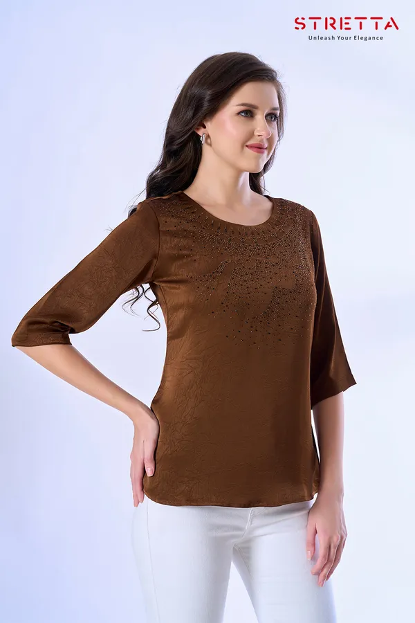 Women_S_Coffee_Brown_Embellished_Top
