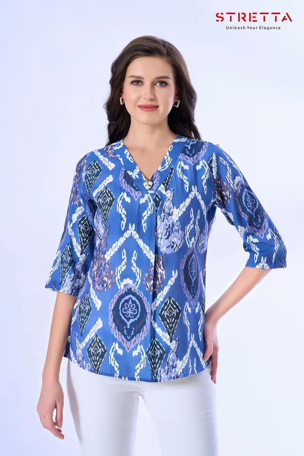 Stylish_Blue_Printed_V_Neck_Top