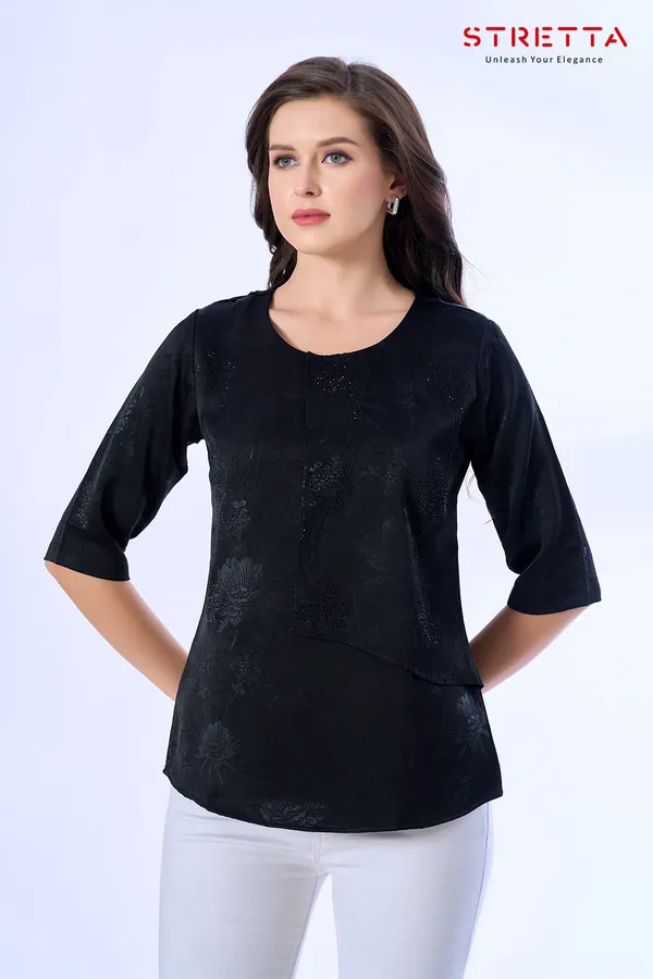 Elegant_Black_Textured_Top_For_Women_Stylish_Casual_Office_Wear_Blouse