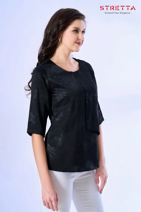 Elegant_Black_Textured_Top_For_Women_Stylish_Casual_Office_Wear_Blouse