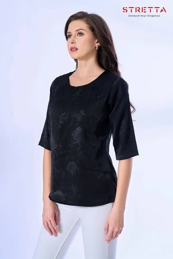 Elegant_Black_Textured_Top_For_Women_Stylish_Casual_Office_Wear_Blouse