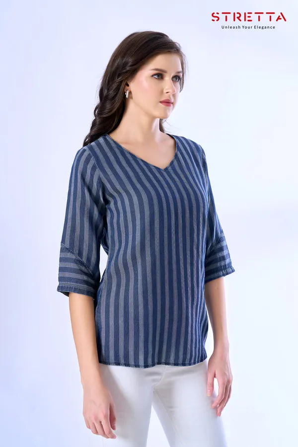 Women_S_Navy_Blue_Striped_V_Neck_Top