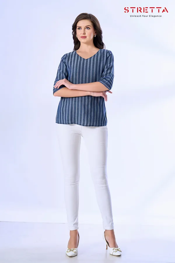 Women_S_Navy_Blue_Striped_V_Neck_Top