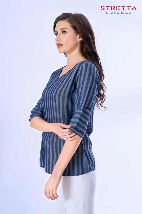 Women_S_Navy_Blue_Striped_V_Neck_Top