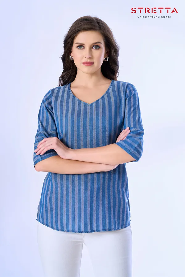 Women_S_Blue_Vertical_Striped_Top