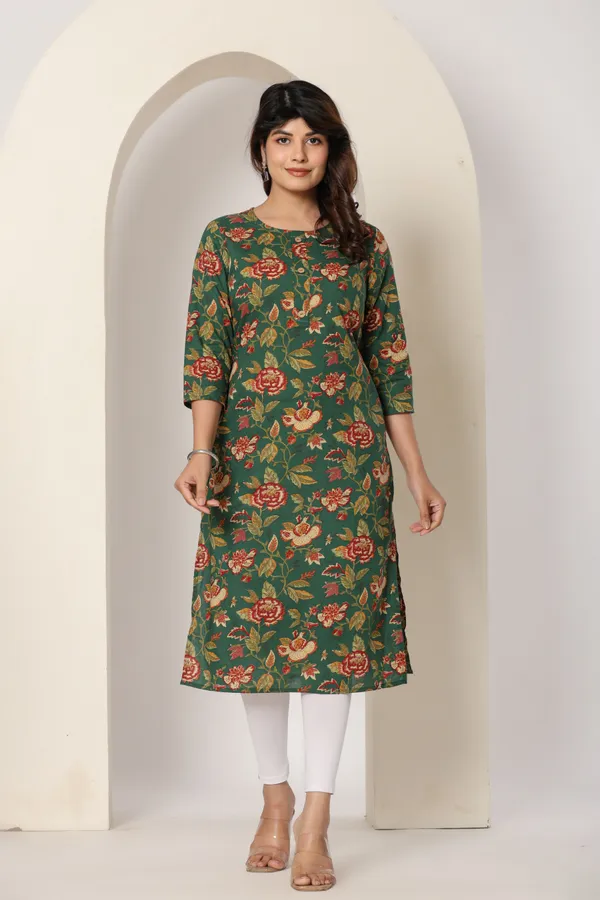 Women_Floral_Print_Kurta_Green