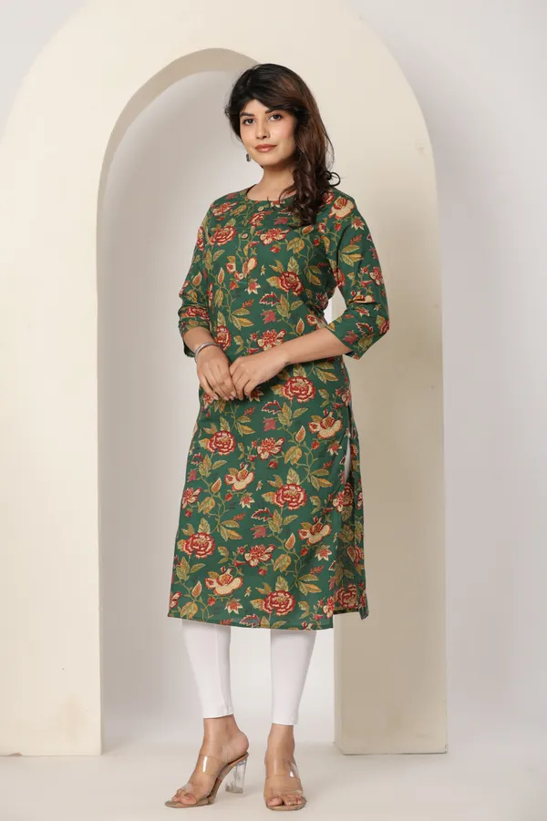 Women_Floral_Print_Kurta_Green