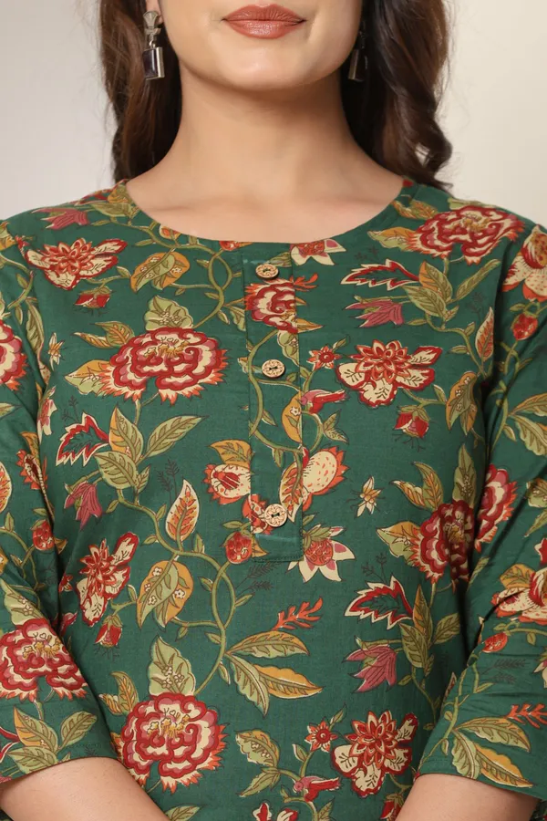 Women_Floral_Print_Kurta_Green