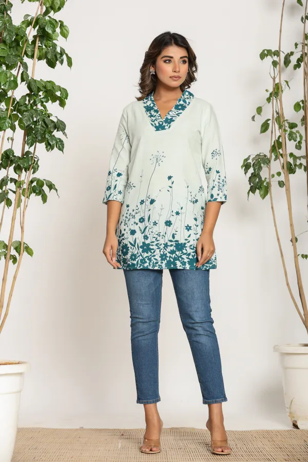 Casual_Solid,_Self_Design_Women_Blue,_White_Top