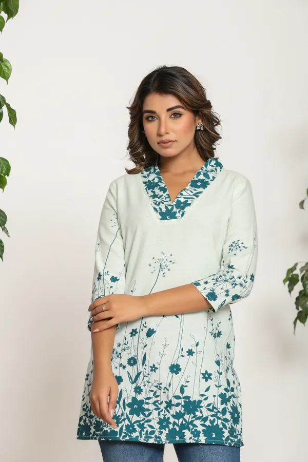 Casual_Solid,_Self_Design_Women_Blue,_White_Top