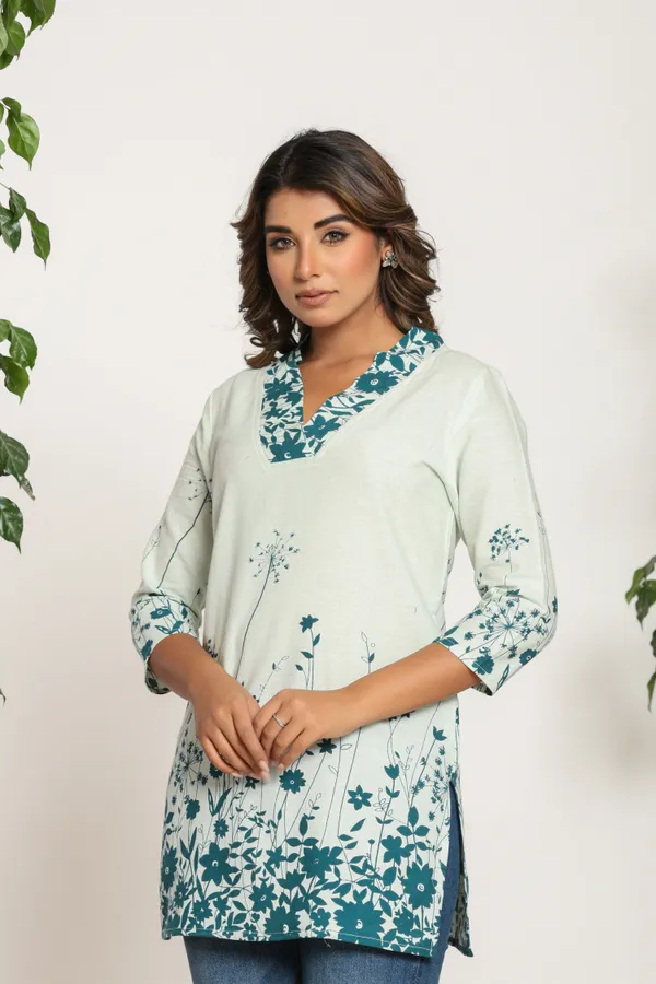 Casual_Solid,_Self_Design_Women_Blue,_White_Top