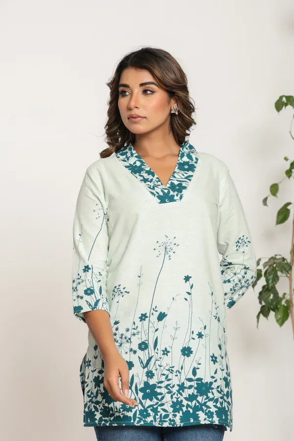 Casual_Solid,_Self_Design_Women_Blue,_White_Top