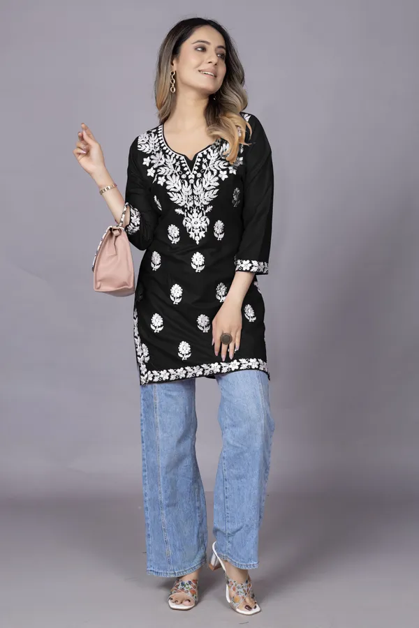 Rudra_Lifestyle_Women_Chikan_Embroidery_A-Line_Kurta_Multicolor