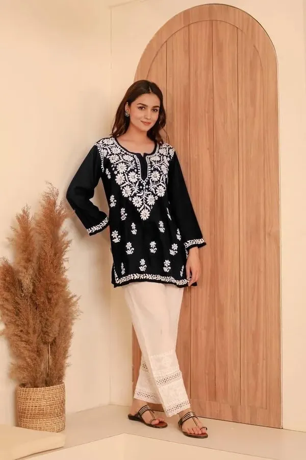 Rudra_Lifestyle_Women_Chikan_Embroidery_A-Line_Kurta_Black