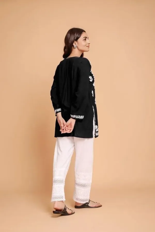 Rudra_Lifestyle_Women_Chikan_Embroidery_A-Line_Kurta_Black