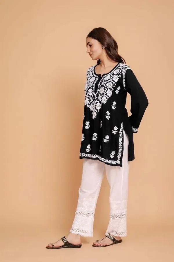 Rudra_Lifestyle_Women_Chikan_Embroidery_A-Line_Kurta_Black